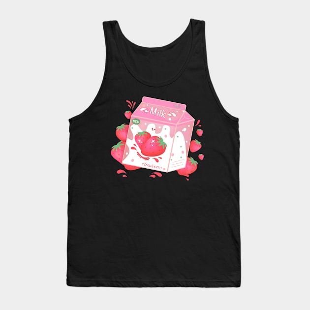 Retro 90s Japanese Kawaii Strawberry Milk Shake Carton Tank Top by gogo-jr